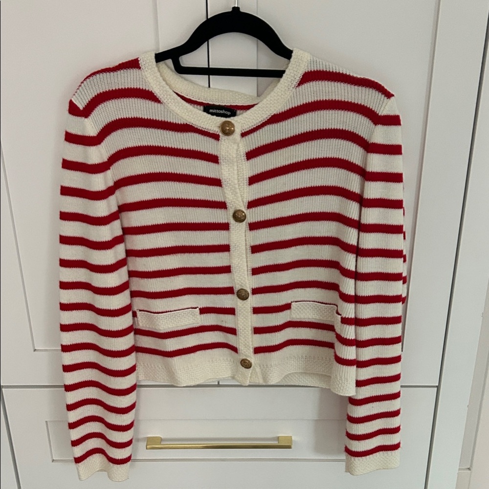 mittoshop Red and White Striped Cardigan